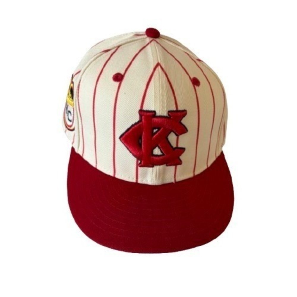 Ebbets Field Flannels Kansas City Monarchs Pinstripe Hat Fitted 7 1/8 Cream Red